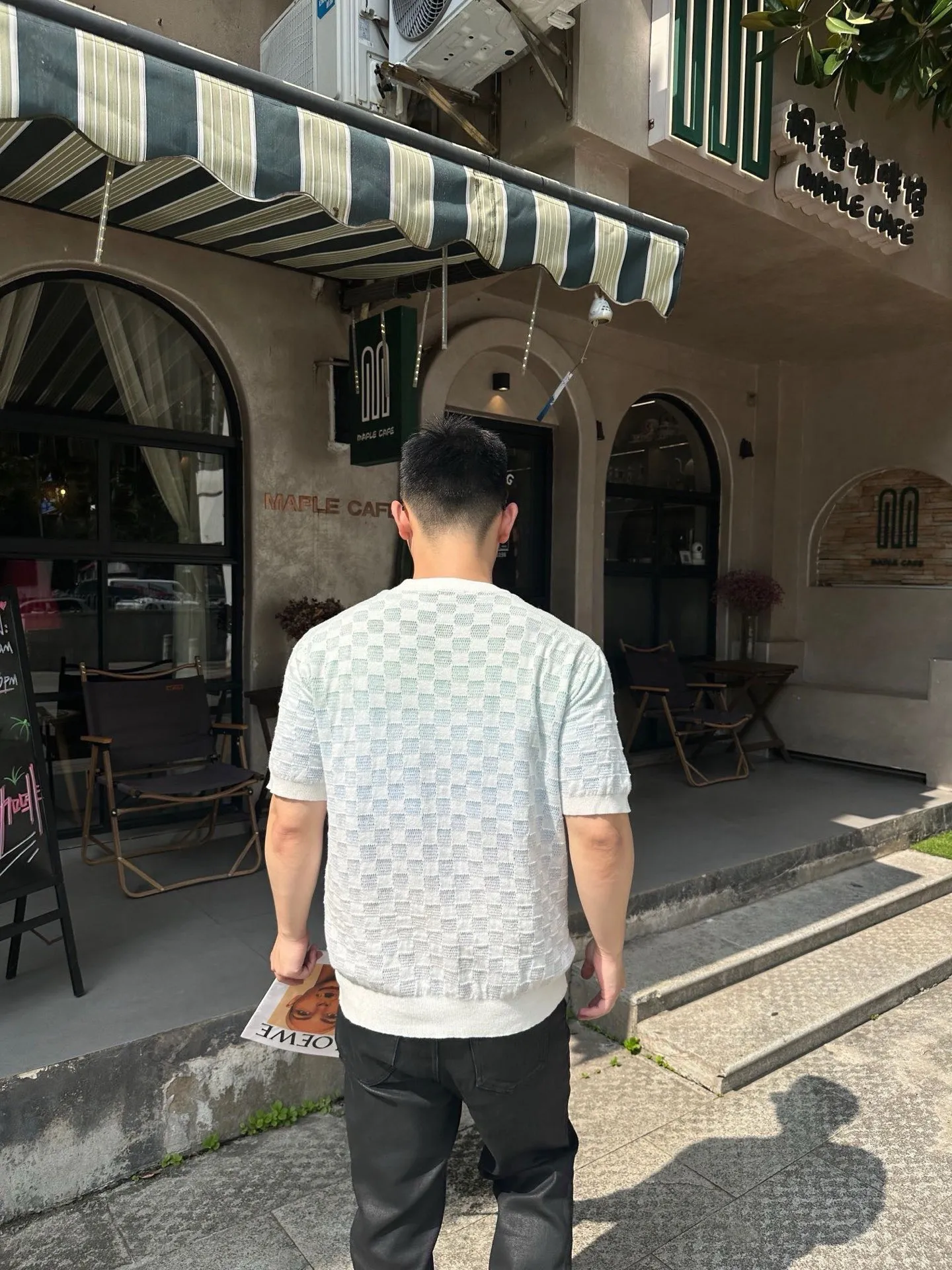 Louis Vuitton/Louis Vuitton 25ss checkerboard gradient knitted short sleeves